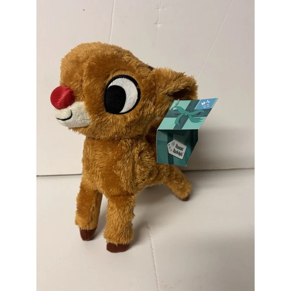 Bark  Baby Rudolph The Red Nosed Reindeer Crinkle Squeaker Dog Toy  Plush 8” WT